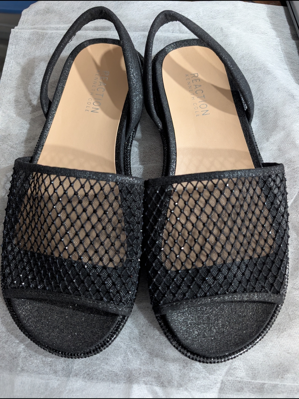 Reaction Kenneth Cole Black Mesh Slingback Sandals with Open Toe